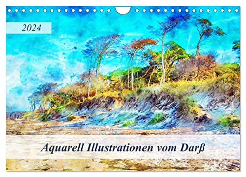 Aquarell Illustrationen vom Darß (Wandkalender 2024 DIN A4 quer), CALVENDO Monatskalender von CALVENDO