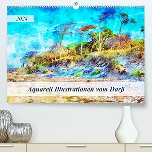 Aquarell Illustrationen vom Darß (hochwertiger Premium Wandkalender 2024 DIN A2 quer), Kunstdruck in Hochglanz