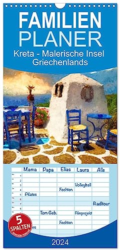 Familienplaner 2024 - Kreta - Malerische Insel Griechenlands mit 5 Spalten (Wandkalender, 21 cm x 45 cm) CALVENDO: Rundreise über die griechische Insel Kreta gemalt in Acrylfarben (CALVENDO Orte)