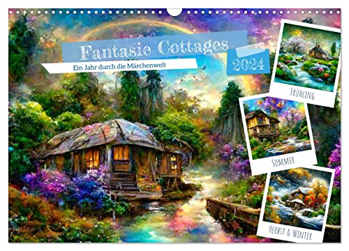 Fantasie Cottages - Ein Jahr durch die Märchenwelt (Wandkalender 2024 DIN A3 quer), CALVENDO Monatskalender