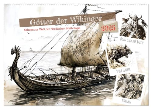 Götter der Wikinger - Skizzen zur Welt der Nordischen Mythologie (Wandkalender 2025 DIN A2 quer), CALVENDO Monatskalender von CALVENDO