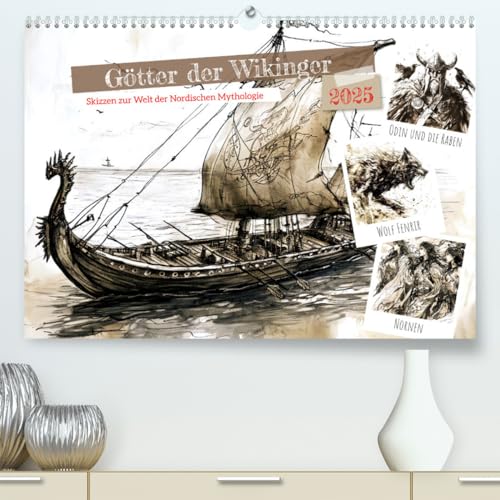 Götter der Wikinger - Skizzen zur Welt der Nordischen Mythologie (hochwertiger Premium Wandkalender 2025 DIN A2 quer), Kunstdruck in Hochglanz von CALVENDO