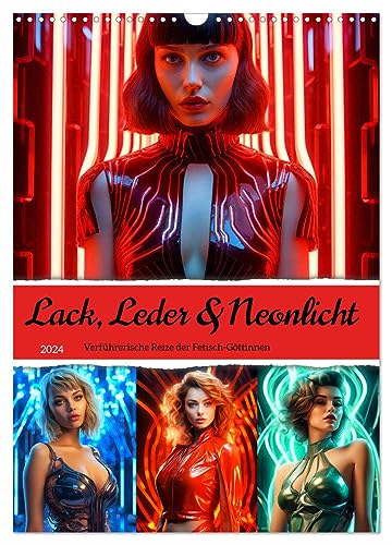 Lack, Leder und Neonlicht - Verführerische Reize der Fetisch-Göttinnen (Wandkalender 2024 DIN A3 hoch), CALVENDO Monatskalender