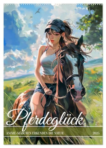Pferdeglück - Anime-Mädchen erkunden die Natur (Wandkalender 2025 DIN A2 hoch), CALVENDO Monatskalender von CALVENDO