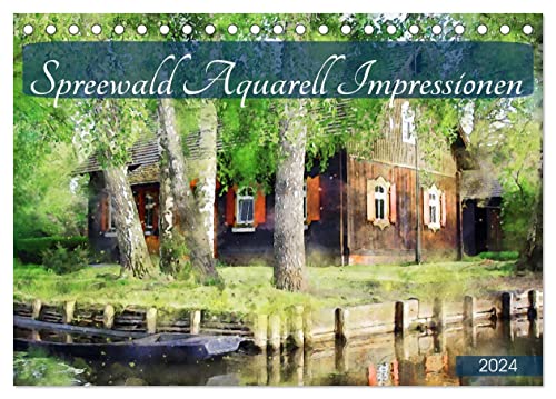 Spreewald Aquarell Impressionen (Tischkalender 2024 DIN A5 quer), CALVENDO Monatskalender von CALVENDO