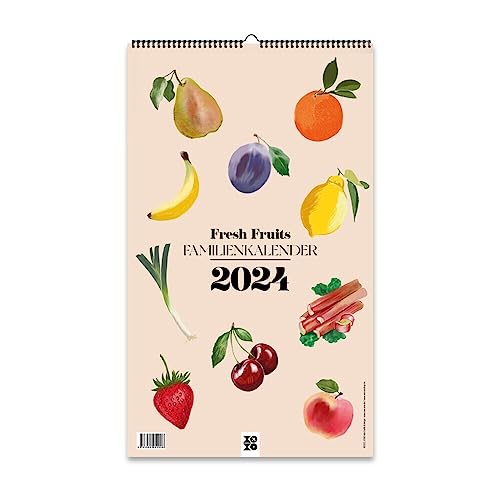 Design Familienkalender 2024 "Fresh Fruits": Ein Wandschmuck für Designliebhaber: Der dekorative und praktische Familienkalender "Fresh Fruits" (5 Spalten) von XOXO Arte