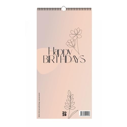 Immerwährender Geburtstagskalender "Happy Birthdays" ohne Jahreszahl. Florale Lineart in Bohofarben.: Ein Wandschmuck für Designliebhaber: Der beliebte dekorativer Geburstagskalender von XOXO Arte von NOVA MD