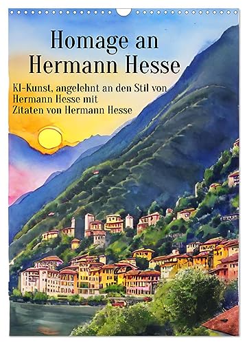 Homage an Hermann Hesse- KI-Kunst angelehnt an den Stil von Hermann Hesse mit Zitaten von Hermann Hesse (Wandkalender 2025 DIN A3 hoch), CALVENDO Monatskalender von CALVENDO