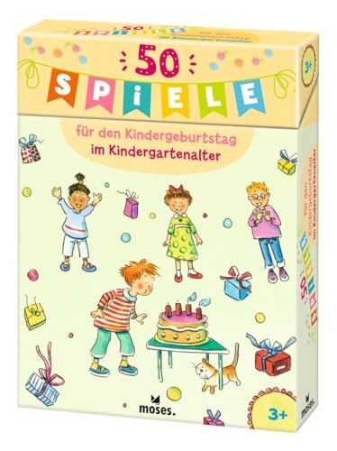 moses. 50 Spiele für den Kindergeburtstag im Kindergartenalter, Kartenset mit Klassikern und neuen Spielen für die Kindergeburtstagsparty ab 3 Jahren, Mit Anleitungen, Materiallisten und Altersangaben von moses