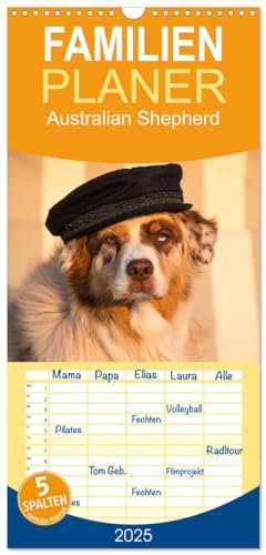 Familienplaner 2025 - Australian Shepherd mit 5 Spalten (Wandkalender, 21 cm x 45 cm), CALVENDO