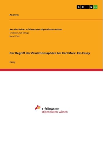 Der Begriff der Zirulationssphäre bei Karl Marx. Ein Essay Der Begriff der Zirulationssphäre bei Karl Marx. Ein Essay von GRIN Verlag
