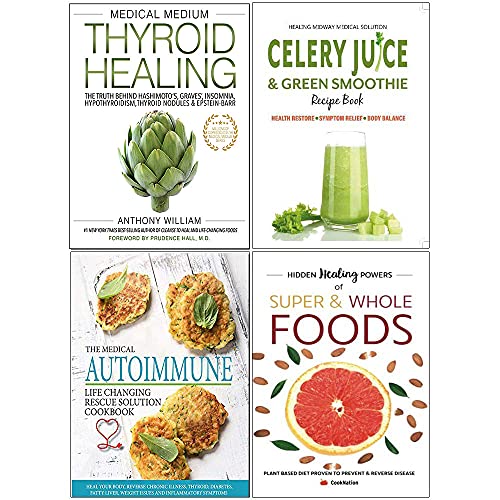 Medical Medium Thyroid Healing, Celery Juice & Green Smoothie Recipe Book, Medical Autoimmune, Hidden Healing Powers 4 Books Collection Set