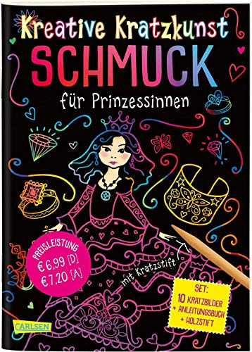 Kratzbilder für Kinder: Kreative Kratzkunst: Schmuck für Prinzessinnen: Set mit 10 Kratzbildern, Anleitungsbuch und Holzstift: Kinderbeschäftigung ab 5