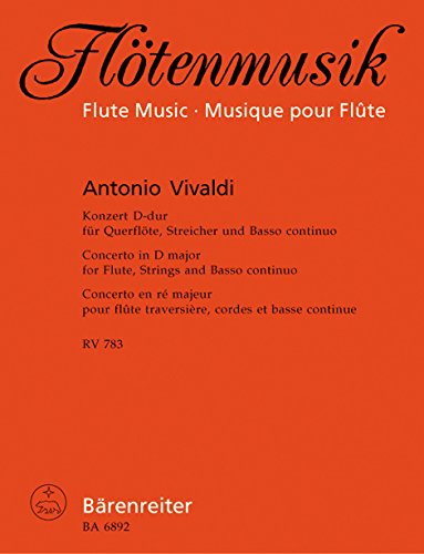 BARENREITER VIVALDI ANTONIO - KONZERT D-DUR, RY 783 - FLÖTE, STREICHER, BASSO CONTINUO