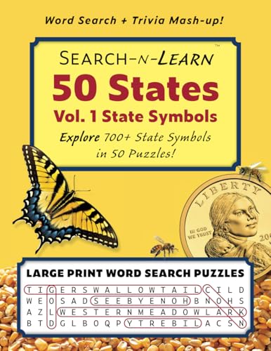 Learn-n-Search 50 States Vol. 1 State Symbols Educational Word Search Puzzles: Find 700+ Official State Symbols in 50 Puzzles! Encyclopedic Insights ... Adults, Seniors, Curious Minds (Large Print) von Innermind Studio