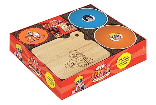 Apéro Naruto: Coffret avec 2 bols, 4 sous-verres, 1 planche en bois gravée et 1 livret de recettes