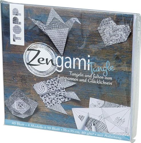 Zengami Tangle Papierset: Anleitung und 40 Faltblätter für 4 Origami-Modelle zum Falten und Tangeln