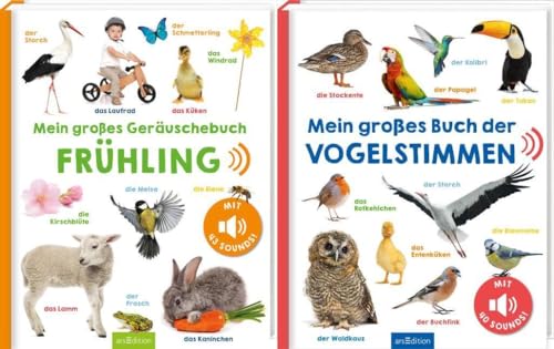 Mein großes Geräuschebuch Frühling + Mein großes Buch der Vogelstimmen + 1 exklusives Postkartenset