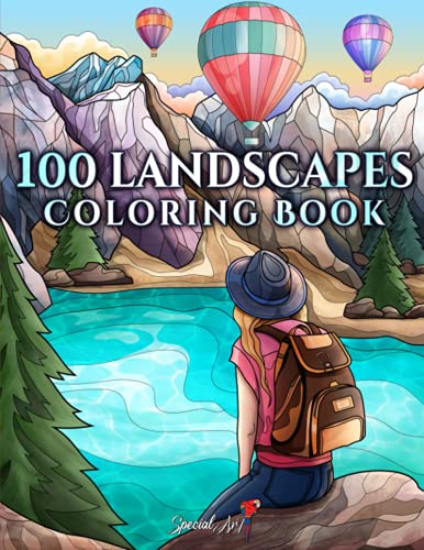 100 Landscapes: An Adult Coloring Book with Beautiful Tropical Beaches, Beautiful Cities, Mountains, Relaxing Countryside Landscapes and much more