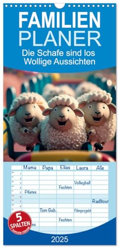Familienplaner 2025 - Die Schafe sind los Wollige Aussichten mit 5 Spalten (Wandkalender, 21 cm x 45 cm), CALVENDO von CALVENDO
