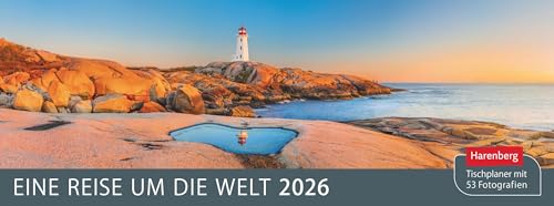 Eine Reise um die Welt Premium-Tischplaner 2026 - Wochenkalender mit 53 Fotografien: Spiral-Tischkalender mit 53 Fotos von den schönsten Reisezielen ... 29 x 11 cm (Tischkalender Harenberg) von Harenberg