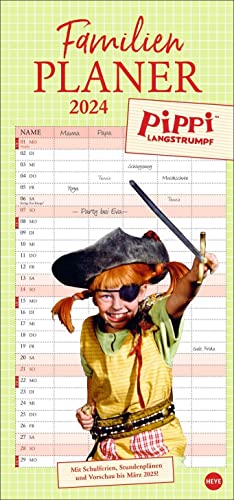 Pippi Langstrumpf Familienplaner 2024. Terminkalender 2024 mit Fotos aus den Kult-Filmen. Familienkalender mit 5 Spalten. Familien-Wandkalender mit Schulferien und Stundenplänen. von Heye