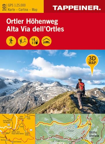 3D-Wanderkarte Ortler-Höhenweg: Cartina escursionistica 3D Alta Via dell'Ortles (Kombinierte Sommer-Wanderkarten Südtirol / Topografische Karte + 3D-Panoramakarte)