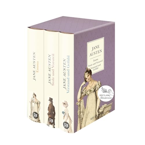 3 Bücher von Jane Austen im Schuber – Emma, Stolz und Vorurteil, Verstand und Gefühl – Reclam: Reclams Klassikerinnen