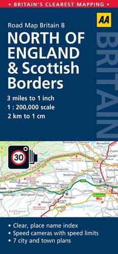AA Road Map Britain North of England & Scottish Borders: Clear, place name index, Speed cameras with speed limits, city and town plans