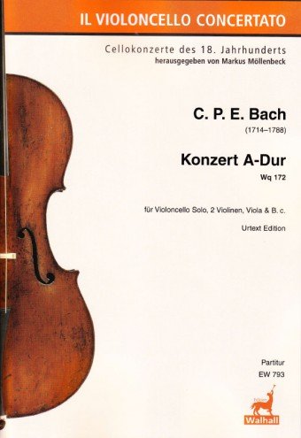 Konzert A-Dur Wq 172. Urtext-Edition für Violoncello Solo, 2 Violinen, Viola und BC (Stimmenset)