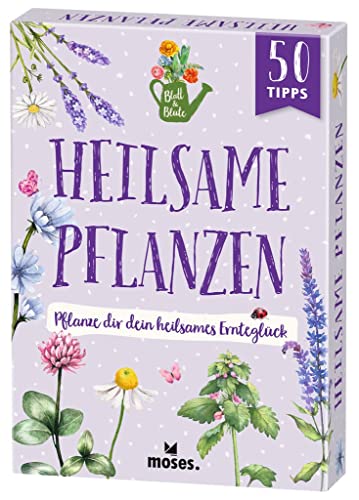 moses. Blatt & Blüte Heilsame Pflanzen – Pflanze dir dein heilsames Ernteglück, 50 Karten mit Tipps rund um Heilpflanzen wie Kräuter und Blumen, Rezepte zu Heilmitteln aus dem eigenen Garten von moses