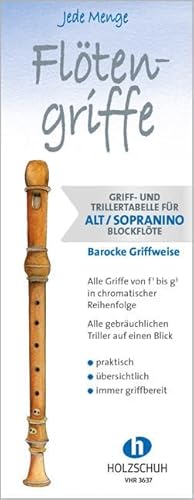 Jede Menge Flötengriffe - Alt/Sopranino (Barocke Griffweise): Griff- und Trillertabelle für Alt- und Sopraninoblockflöte, barocke Griffweise Jede Menge Flötengriffe - Alt/Sopranino (Barocke Griffweise): Griff- und Trillertabelle für Alt- und Sopraninoblockflöte, barocke Griffweise