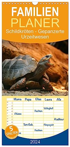 Familienplaner 2024 - Schildkröten - Gepanzerte Urzeitwesen mit 5 Spalten (Wandkalender, 21 cm x 45 cm) CALVENDO