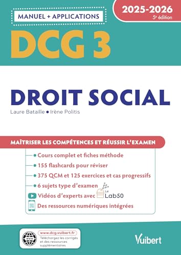 DCG 3 - Droit social : Manuel et Applications 2025-2026: Maîtriser les compétences et réussir l'examen von VUIBERT