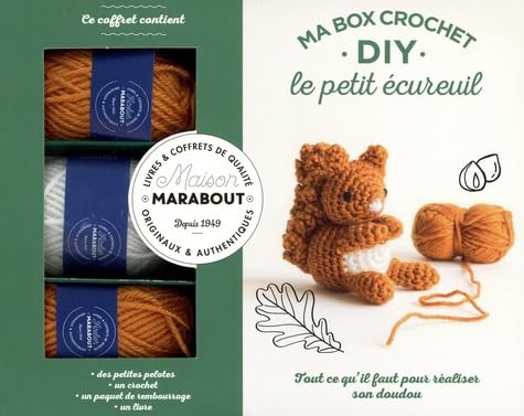 Box crochet DIY - Ecureuil: Avec 3 petites pelotes, 1 aiguillée de fil noir, 1 crochet, du rembourrage et 1 livre