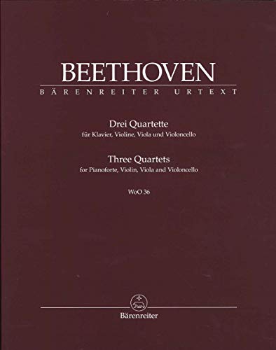 Drei Quartette für Klavier, Violine, Viola und Violoncello WoO 36. Spielpartitur, Stimmensatz, Urtextausgabe, Sammelband. BÄRENREITER URTEXT Drei Quartette für Klavier, Violine, Viola und Violoncello WoO 36. Spielpartitur, Stimmensatz, Urtextausgabe, Sammelband. BÄRENREITER URTEXT