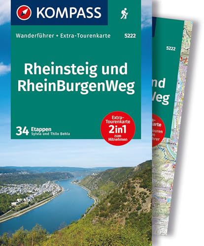 KOMPASS Wanderführer Rheinsteig RheinBurgenWeg, 34 Etappen mit Extra-Tourenkarte: GPS-Daten zum Download von Kompass