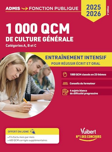 1000 QCM de culture générale: Concours de la fonction publique 2025-2026 - Catégories A, B et C von VUIBERT