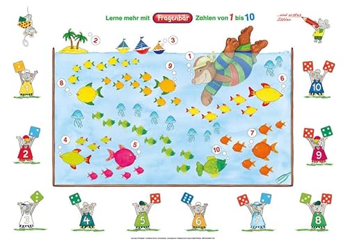 Lerne mehr mit Fragenbär: Fragenbär-Lernposter, Zahlen von 1 bis 10 (Querformat)