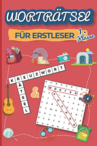 Worträtsel für Erstleser - 1. Klasse: Kreuzworträtsel und Wörter suchen im Buchstabensalat