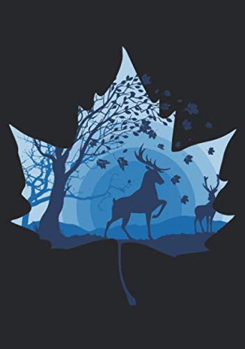 Notizbuch A5 dotted, gepunktet, punktiert mit Softcover Design: Ahornblatt mit Reh und Hirsch Bäume Herbst Wald Silhouette: 120 dotted (Punktgitter) DIN A5 Seiten von Independently published