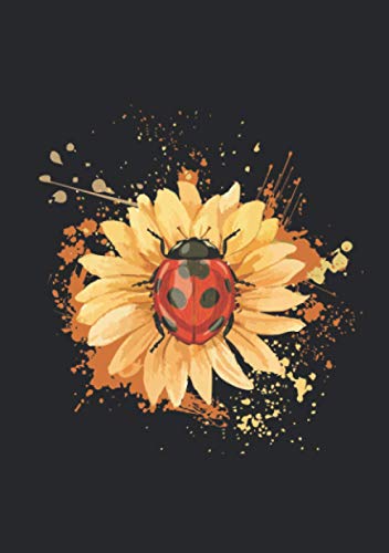 Notizbuch A5 dotted, gepunktet, punktiert mit Softcover Design: Marienkäfer auf Sonnenblume Blume Insekt Zeichnung: 120 dotted (Punktgitter) DIN A5 Seiten