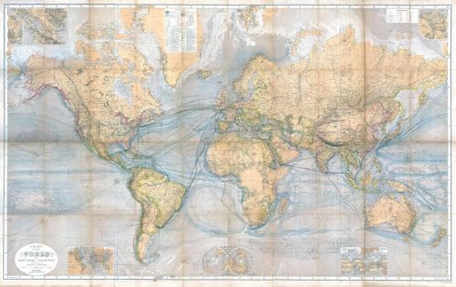 Historische WELTKARTE 1867 - CHART OF THE WORLD (gerollt): Auswandererkarte – Segelschiff- und Dampfschifffahrtrouten – Meerestiefen –Strömungen