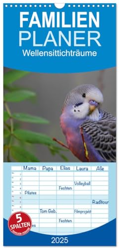 Familienplaner 2025 - Wellensittichträume - Der neue Wellensittich-Naturkalender mit 5 Spalten (Wandkalender, 21 cm x 45 cm), CALVENDO von CALVENDO