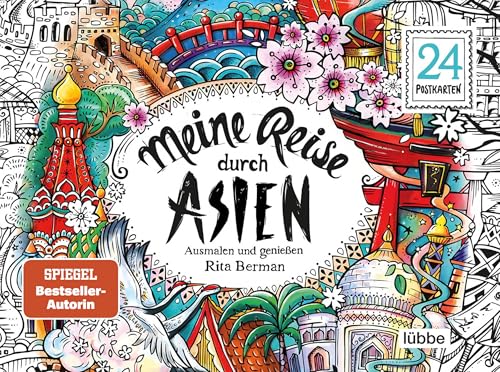 Meine Reise durch Asien: Ausmalen und genießen. 24 Postkarten (Die Welt wird bunt, Band 11) von Lübbe