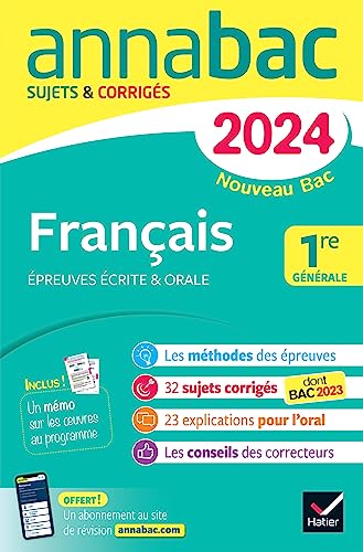 Annales du bac Annabac 2024 Français 1re générale (bac de français écrit & oral): sur les oeuvres au programme 2023-2024 von HATIER