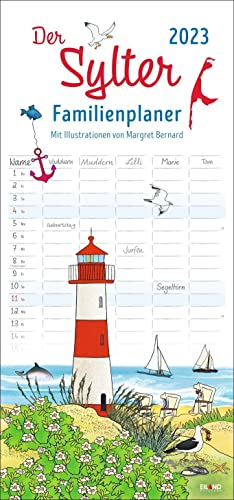Der Sylter Familienplaner 2023 - Wandkalender mit 5 Spalten und Schulferien - 21 x 45 cm von Eiland Kalenderverlag