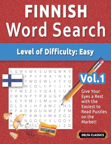 FINNISH WORD SEARCH - LEVEL OF DIFFICULTY: EASY - VOL.1 - DELTA CLASSICS - GIVE YOUR EYES A REST WITH THE EASIEST TO READ PUZZLES ON THE MARKET! FINNISH WORD SEARCH - LEVEL OF DIFFICULTY: EASY - VOL.1 - DELTA CLASSICS - GIVE YOUR EYES A REST WITH THE EASIEST TO READ PUZZLES ON THE MARKET! von LINGUAS CLASSICS