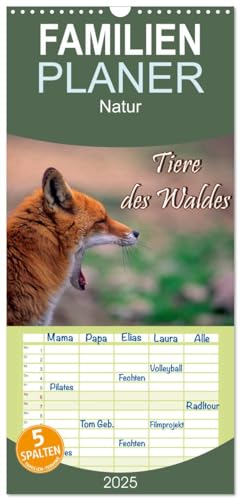 Familienplaner 2025 - Tiere des Waldes mit 5 Spalten (Wandkalender, 21 cm x 45 cm), CALVENDO von CALVENDO