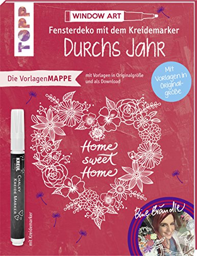 Vorlagenmappe Fensterdeko mit dem Kreidemarker - Durchs Jahr mit Bine Brändle. Inkl. Original Kreidemarker von Kreul: 7 Vorlagenbögen mit Motiven in Originalgröße plus sämtliche Motive als Download